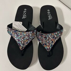 Black Wedge Jeweled Women's Sandals